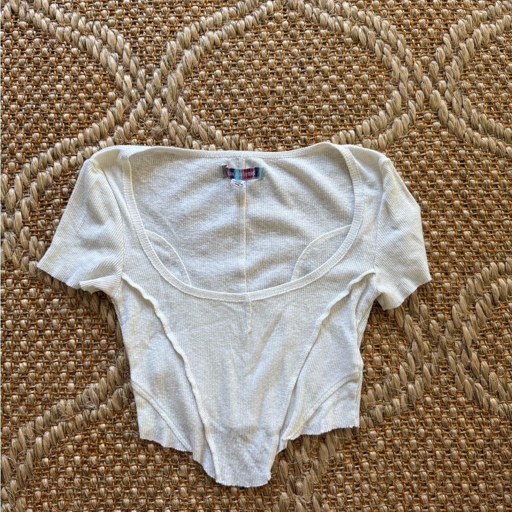 Urban Outfitters Cream Scoop Neck Short Sleeve Women’s Top